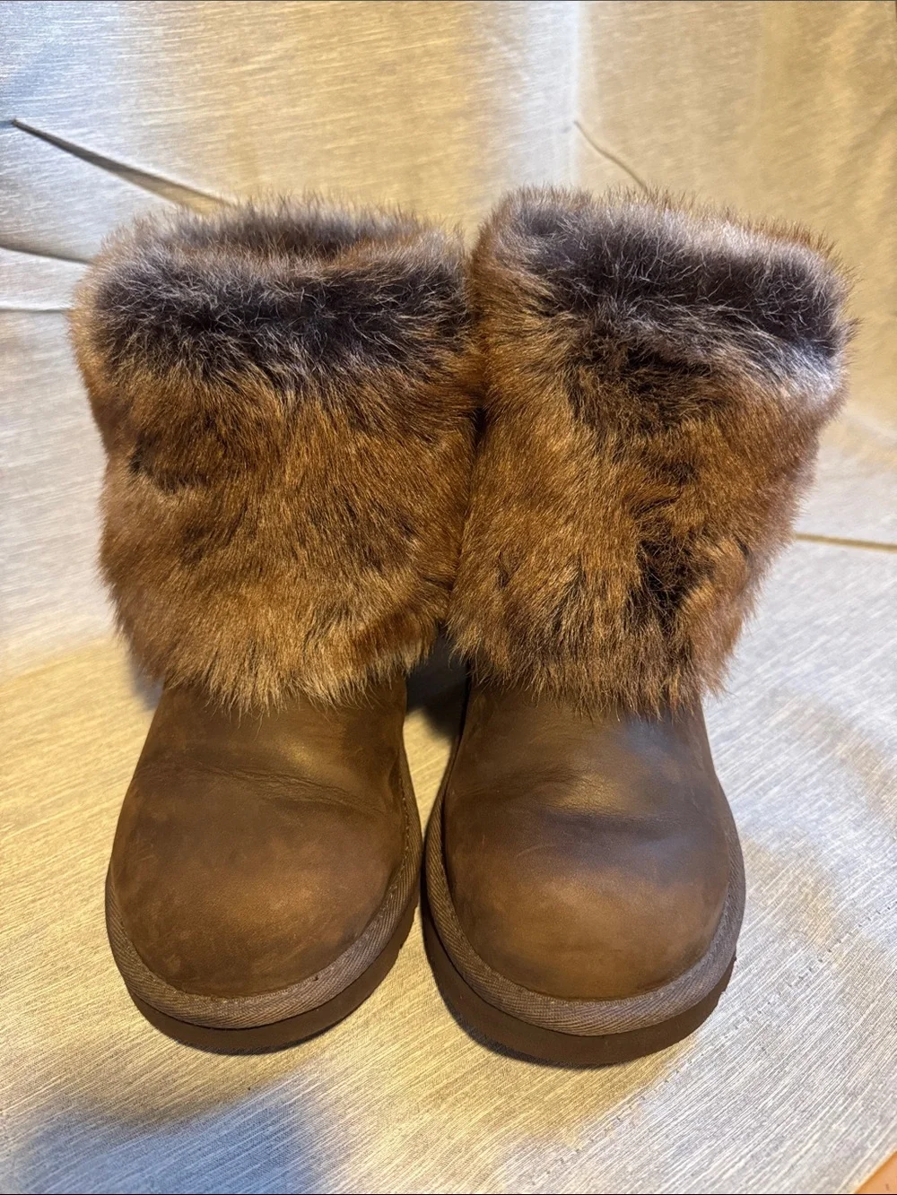UGG Chestnut Fur-Cuff Ankle Boots with Buckle